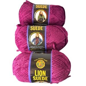 Lion Brand Lion Suede in Fuchsia Lot of 3 Yarn